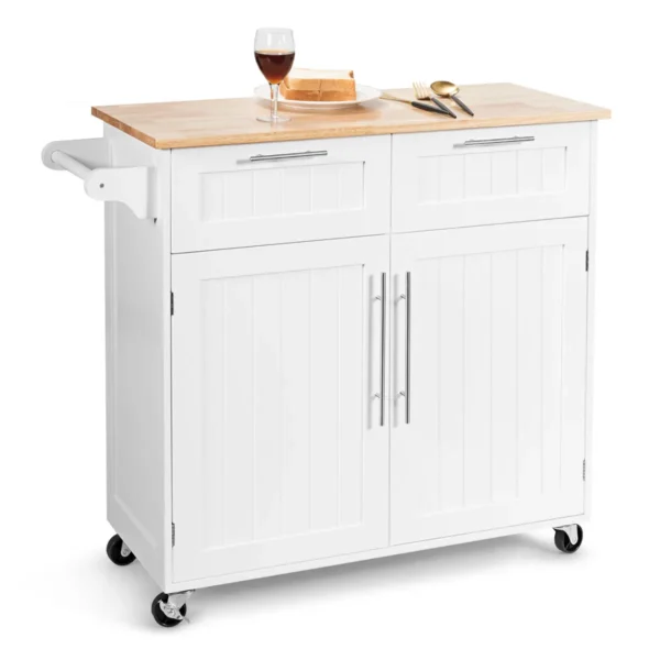 Keukenwagen Rolling Serving Trolley Met Laden En Kasten 94 X 45,5 X 94,5 Cm Wit