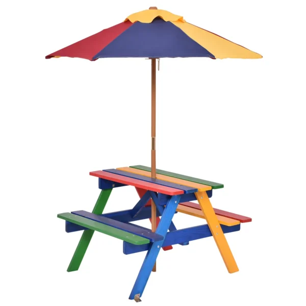 Kinder Picknicktafel Set Houten Tafel En Bank Set Met Verwijderbare & Opvouwbare Paraplu