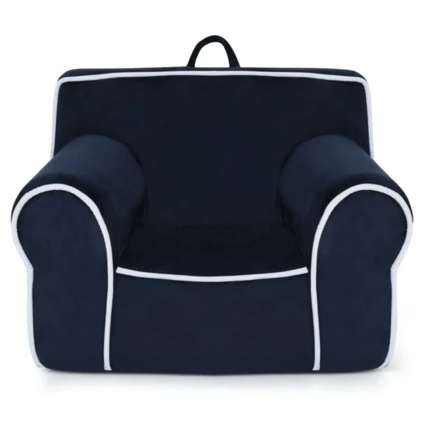 Kinderbank Gestoffeerd Kinderstoel Met Schuimvulling Armleuning En Handgreep Babybank Fluwelen Bank Voor Kinderen Tot 5 Jaar (Marineblauw)