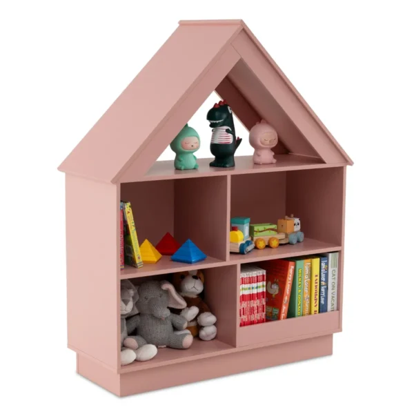 Kinderboekenkast In De Vorm Van Een Huis Houten Speelgoedopbergmeubel Met 5 Vakken Open Displayplank Met 3 Niveaus-Roze