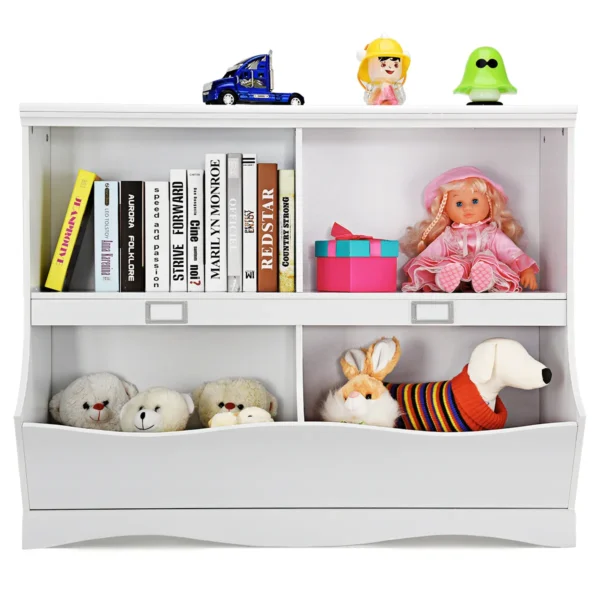 Kinderboekenkast Met 4 Vakken Speelgoed & Boeken Opbergmeubel Met Golfvormige Basis Afgeronde Hoeken 105,5 X 39,5 X 84 Cm