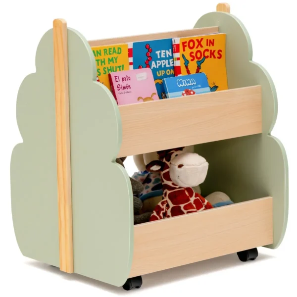 Kinderboekenkast Op Wielen 2 Niveaus Speelgoedrek Van Hout 52 X 46 X 62,5 Cm Groen