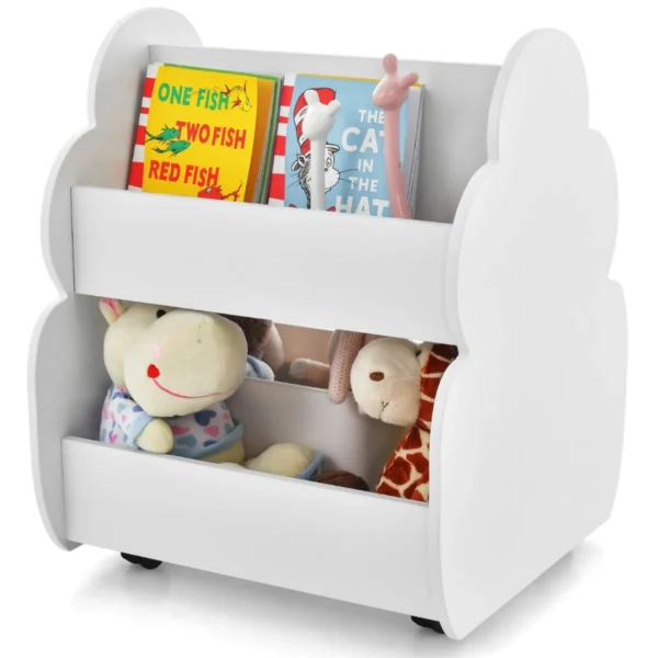 Kinderboekenkast Op Wieltjes 2 Niveaus Houten Speelgoedrek 52 X 47 X 63,5 Cm (Wit)