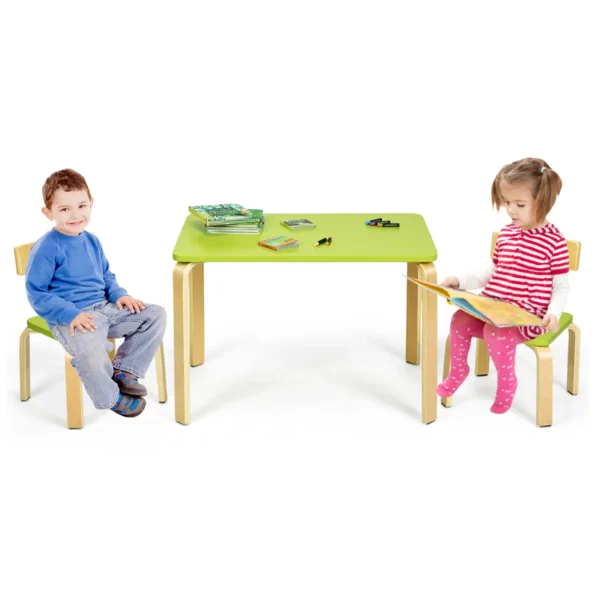 Kinderen Houten Tafel En 2 Stoelen Set Kinderen Bentwood Tafel En Stoel Set Voor Huizen Kinderdagverblijven En Klaslokalen Groen + Natuur