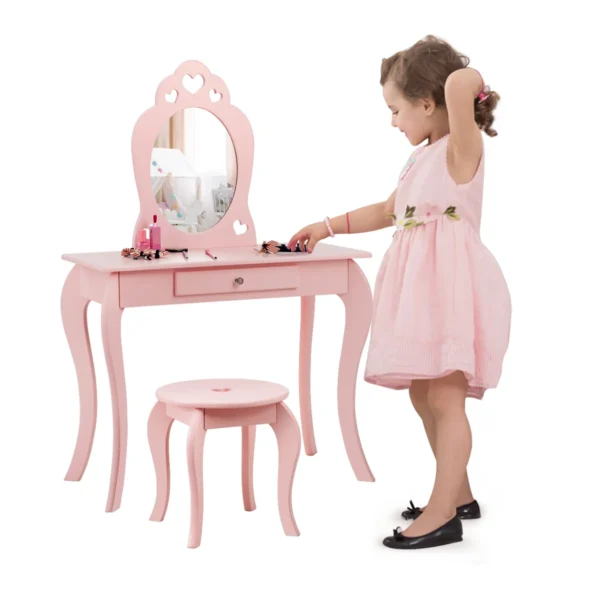 Kinderkaptafel Kaptafel Make-uptafel Met Kruk En Spiegel Roze 70x57x105cm