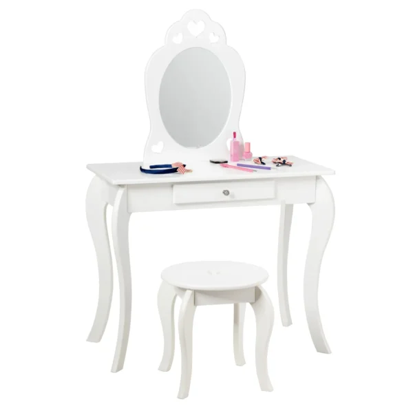 Kinderkaptafel Kaptafel Make-uptafel Met Kruk En Spiegel Wit