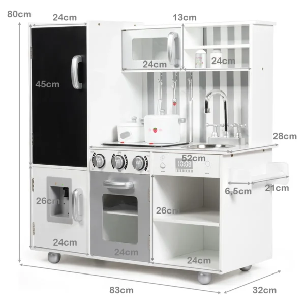 Kinderkeuken Met Bord En Gesimuleerde Geluiden Houten Speelkeuken Incl. Speeltoebehoren Wit 83 X 32 X 80 Cm