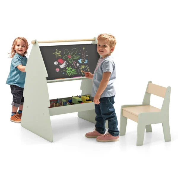 Kinderkunst Ezel Met Krukje 2 In 1 Krukje En Dubbelzijdig Krijtbord Set Met Papierrolhouder Opbergruimte Leerspeelgoed Voor Jongens En Meisjes