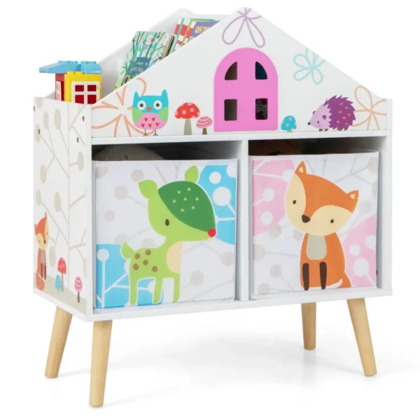 Kinderrek Boekenrek Voor Kinderen Met 2 Opbergdozen Houten Speelgoedkist Voor Kinderkamer Speelkamer 62 X 30 X 72 Cm Wit