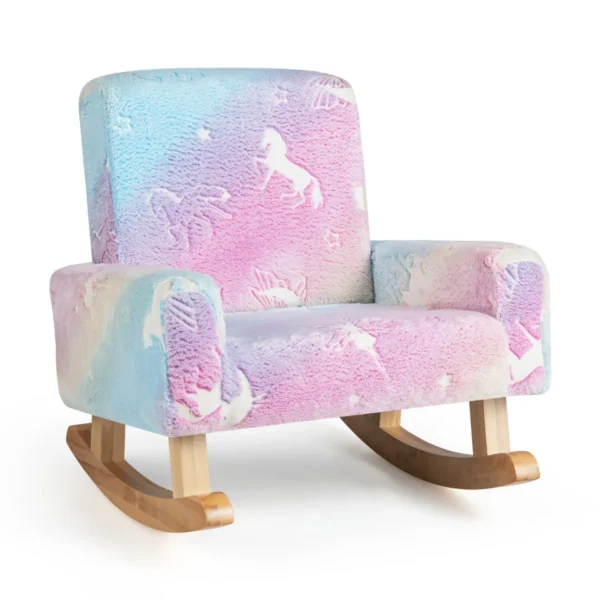 Kinderschommelstoel Flanel Gestoffeerd Poten Van Massief Populierenhout Glow In The Dark Armleuningen Kinderfauteuil