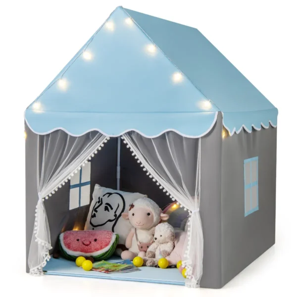 Kinderspeelhuis Met Sterrenverlichting Kindertent Met Raam En Mat Speeltent Met Gordijn Kinderkasteel Voor Jongens En Meisjes Blauw