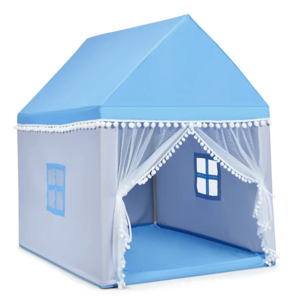 Kinderspeelhuis Stevig Huis Grote Sprookjesachtige Tent Speelhuis Met Massief Houten Frame En Katoenen Deken Binnenshuis Blauw