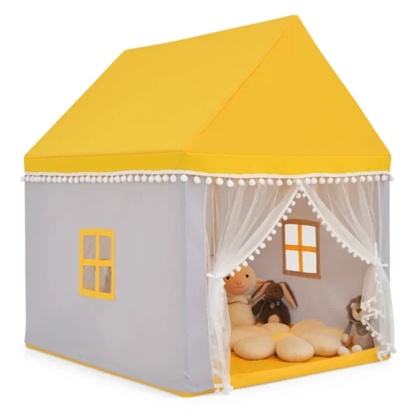 Kinderspeelhuis Stevig Huis Grote Sprookjesachtige Tent Speelhuis Met Massief Houten Frame En Katoenen Deken Binnenshuis Geel