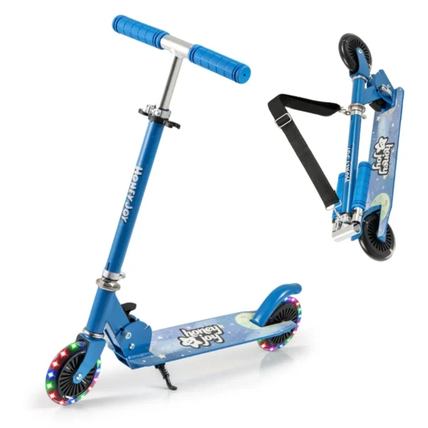 Kinderstep Met Led-Wielen Inklapbaar Stuur In Hoogte Verstelbaar Kinderstep Kickscooter Voor Jongens En Meisjes Vanaf 3 Jaar-Blauw