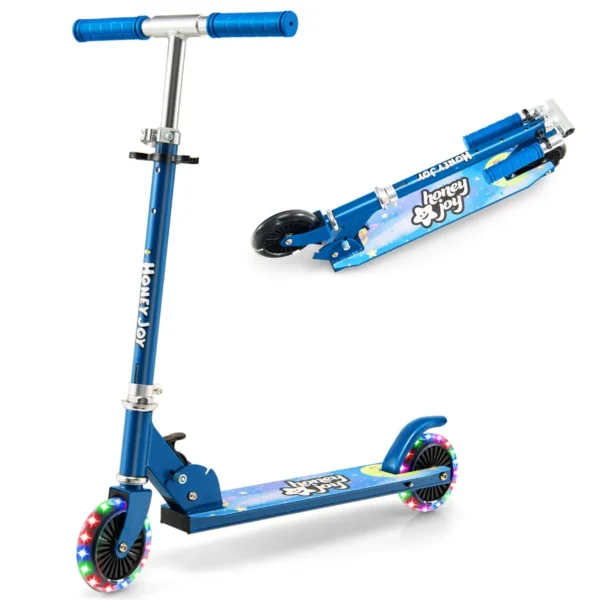 Kinderstep Twee Wiel Kick Scooter Met Knipperende Wielen Verstelbaar Stuur & Achterrem Staan & Rijden Blauw