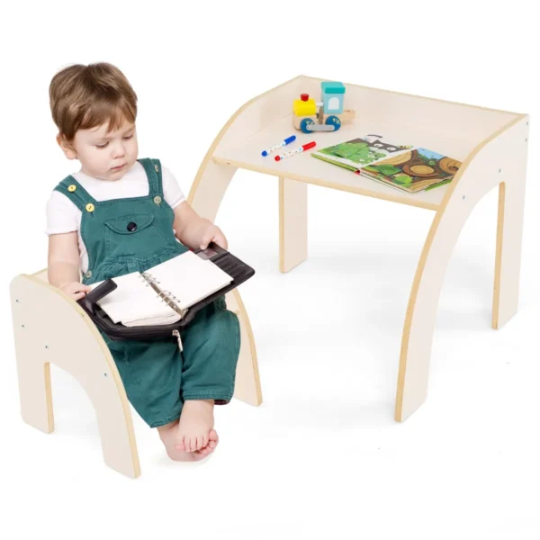 Kindertafel Met Stoel Kinderzitgroep Van Hout Schildertafel Met Afgeronde Randen Kindermeubelset Voor Jongens En Meisjes 3+-Beige