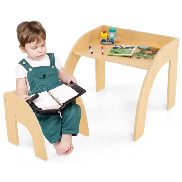 Kindertafel Met Stoel Kinderzitgroep Van Hout Schildertafel Met Afgeronde Randen Kindermeubelset Voor Jongens En Meisjes 3+-Natuur