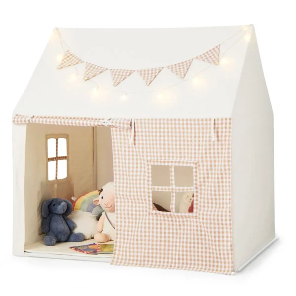 Kindertent Voor Binnen Speelhuis Met Mat En Verlichting En Ramen Speeltent Voor Jongens En Meisjes Van 3 Tot 8 Jaar Beige