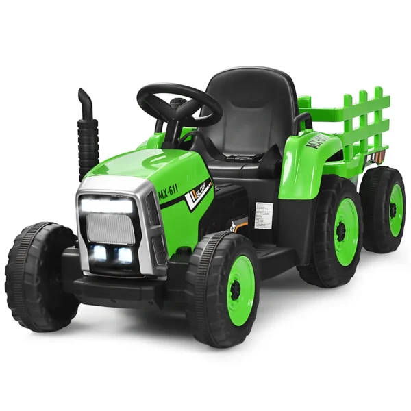 Kindertractor Met 3 Versnellingen 12V Ride On Tractor Met Afneembare Aanhanger Groen