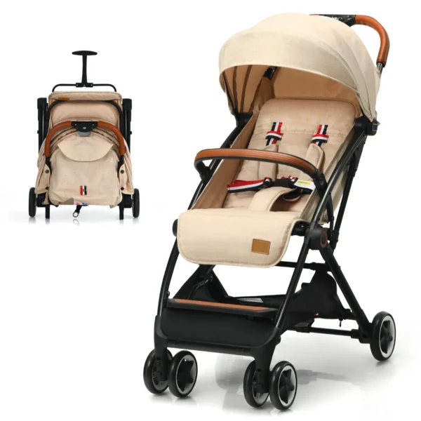 Kinderwagen Kinderbuggy Met Verstelbare Rugleuning Reisbuggy Met Ligfunctie 5-Punts Veiligheidsgordel Voor Baby's 6-36 Maanden Beige