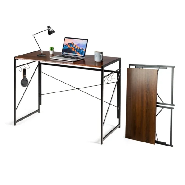 Klaptafel Met 6 Haken En Metalen Frame Inklapbaar Bureau Computertafel Laptoptafel Werktafel 100 X 50 X 75 Cm ( Bruin)