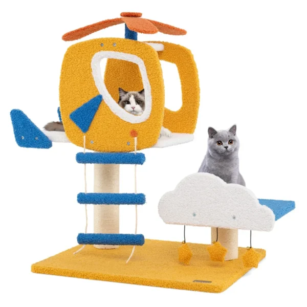 Krabpaal Klein Helikopterthema Kattenboom Met Wolkenplatform Speelgoed Sisal Krabzuilen & Ladder Kattenkrabpaal Kattenmeubel Blauw