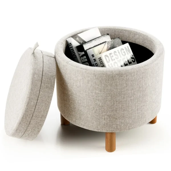 Kruk Met Opbergruimte Ronde Voetenbank Van Fluweel Met Afneembaar Deksel Make-Upkruk Moderne Poef Tot 150 Kg Belastbaar-Beige