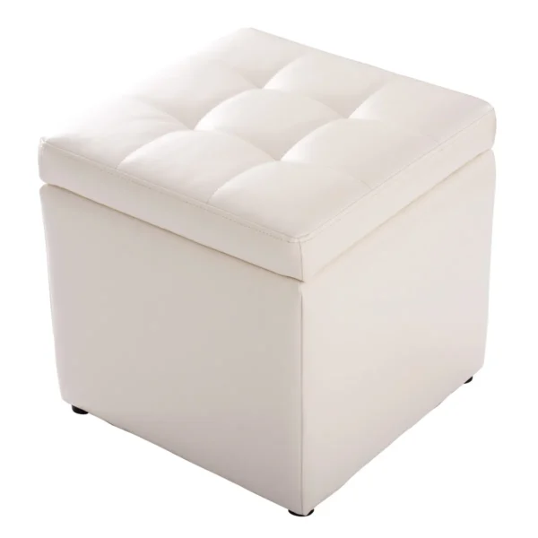 Kruk Met Opbergruimte Zitting Kubus Zitkist Zitbank Poef Gestoffeerde Kruk PU Leer 40x40x40cm-Wit