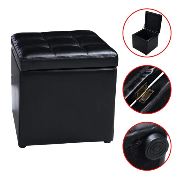 Kubuszit Zitkist Kruk Opbergdoos Gestoffeerde Kruk Lederen Kist Kruk-Zwart