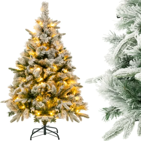 Kunstkerstboom Met Sneeuw En Verlichting Dennenboom Met 150 Warmwitte Ledlampen Kerstboom Kunstboom Groen 136 Cm
