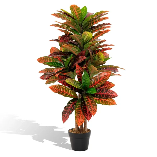 Kunstplant 100 Cm Palmboom Met Kleurrijke Bladeren En Natuurlijke Houten Stam Kunstboom In Pot Tropische Palm Kamerplant