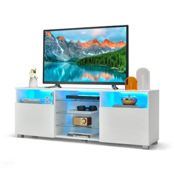 Led-TV-Kast Televisietafel TV-Rek Voor Televisie Tot 65 Inch Televisiekast Met Verstelbare Planken TV-Standaard Modern Wit
