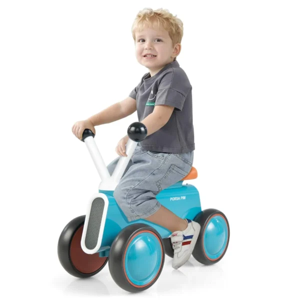 Loopfiets Voor Kinderen 12-24 Maanden Met 4 Volledig Gesloten Wielen En Beperkte Besturing Robuust Frame Van PP En Aluminium Blauw