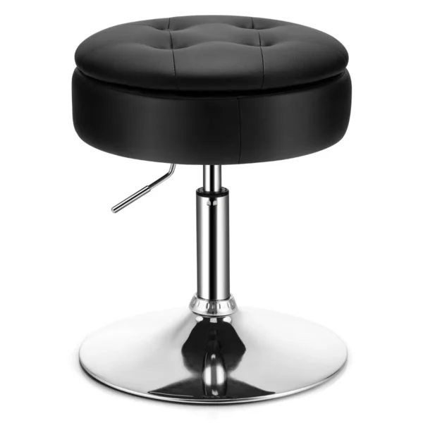 Make-up Kruk Met Opbergruimte 360° Draaibare Kruk In PU Leer Zwart In Hoogte Verstelbaar (51-66cm)