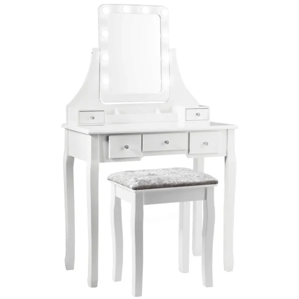 Make-Upset Met Rechthoekige Spiegel En Kruk Kaptafel 80 X 40 X 135,5 Cm Wit