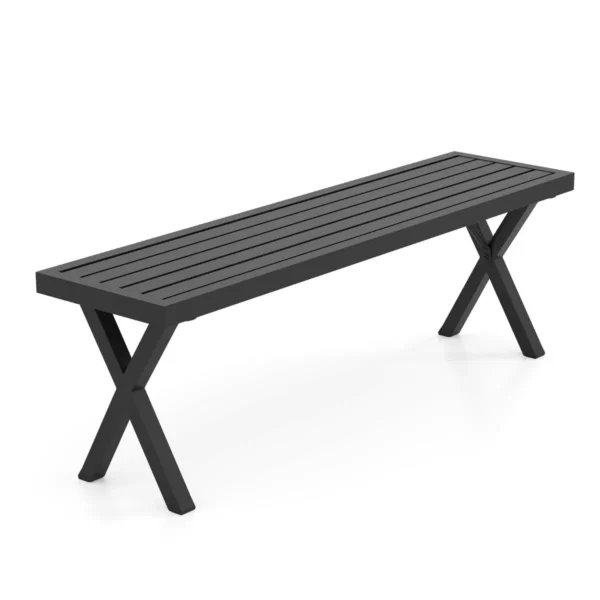 Metalen Terrasbank Robuuste Tweezitsbank Met Lattenbodem En X-Poten 138 Cm Rugleuningloze Buitenbank Voor Tuin Terras Veranda