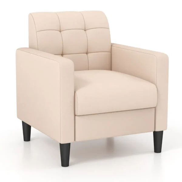 Mid-Century Moderne Fluwelen TV-Stoel Gestoffeerde Fauteuil Met Getufte Rugleuning Enkele Zijstoel Met Armleuningen -Beige
