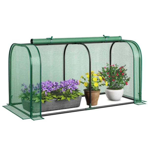 Mini-Kas Draagbare Tuinkas Voor Buiten En Binnen Oprolbare Ritsdeur Waterdichte PE-Zonwering Roestvrij Metalen Frame-Groen