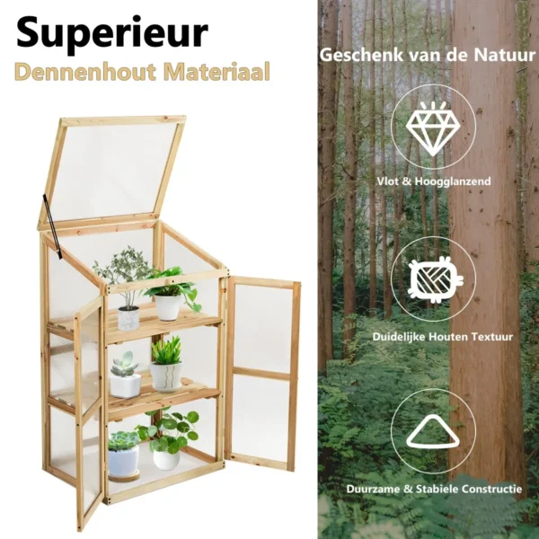 Mini Tuinkas Houten Koude Kader Broeikas Buiten 3-Lagen Verhoogde Bloembak Bescherming Plank Ideaal 60 X 45 X 100 Cm