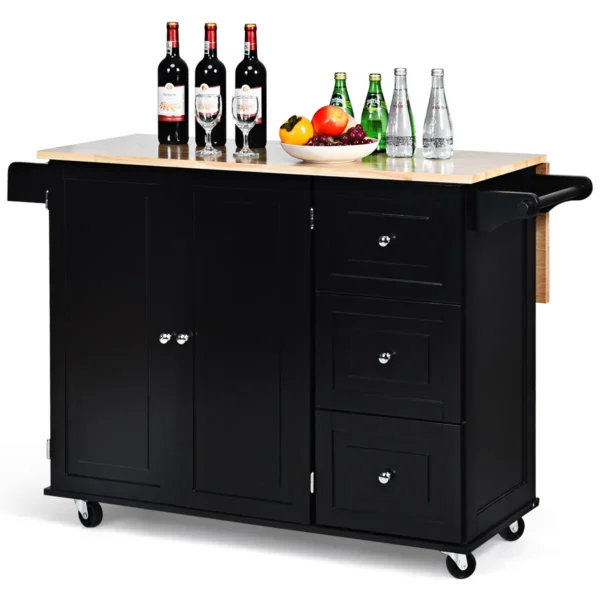 Mobiele Keukenwagen Met Opklapbaar Werkblad Kookeiland 136 X 76 X 91 Cm Zwart