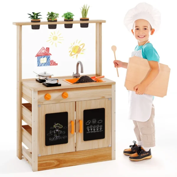 Modderkeuken Voor Kinderen Buiten Kinderkeuken Hout Met Plantenpotten En Kookaccessoires Speelkeuken Met Kraan Gootsteen En Borden