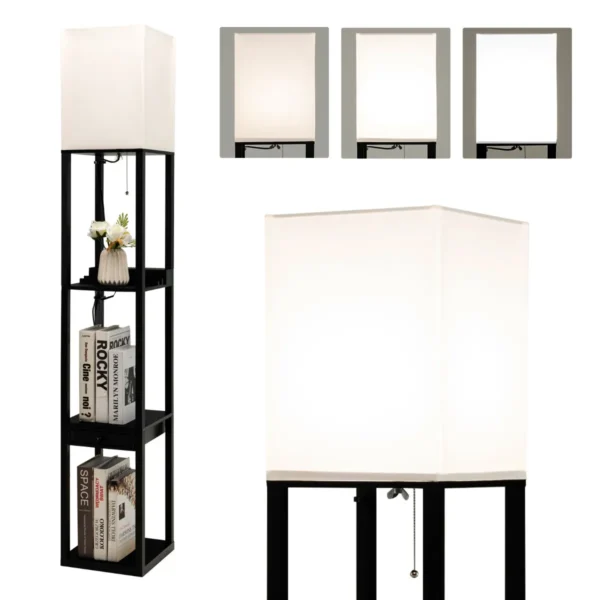 Moderne Vloer- En Schaplamp Met E27 5000K LED-Lamp Met 3 Niveaus 1 Lade En 1 USB-Poort Kettingschakelaar Vloerlamp Voor Slaapkamer