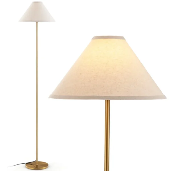 Moderne Vloerlamp Met 162 Cm Vergulde Stang Elegante Vloerlamp Met Linnen Kap Voetschakelaar En 200 Cm Stroomkabel Voor Thuis Kantoor