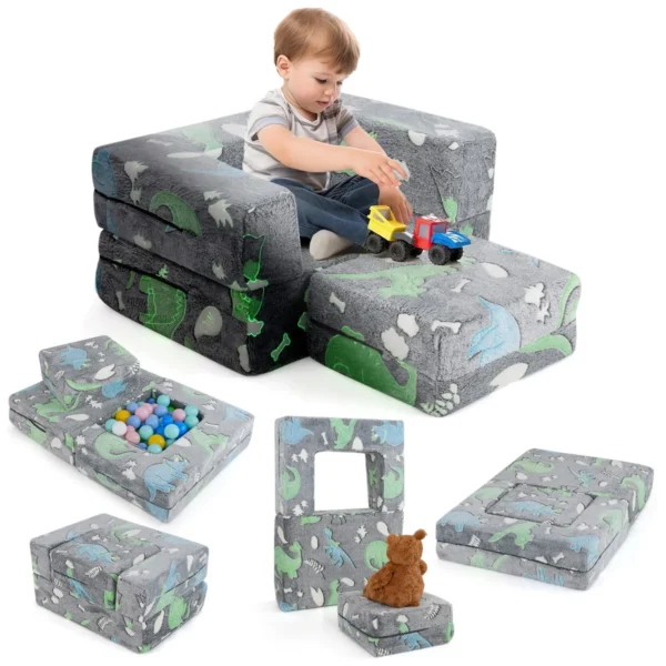 Modulaire Kinderbank Met Kussen Lichtgevende Kinderbank Met Machinewasbare Hoes En Vulling Van Hoogwaardig Schuim Grijs