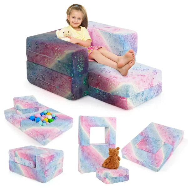 Modulaire Kinderbank Met Kussen Lichtgevende Kinderbank Met Machinewasbare Hoes En Vulling Van Hoogwaardig Schuim Roze