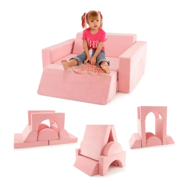 Modulaire Kinderbank Speelbank Modulaire Bank Met Afneembare Overtrek Peuterbank Voor Speelkamer En Kinderkamer (Roze)