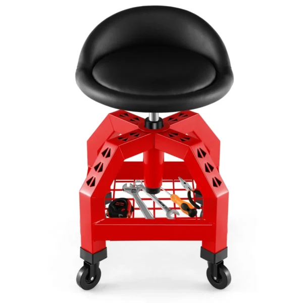 Monteursstoel Op Wielen In Hoogte Verstelbare Werkstoel Gereedschapsbak 4 Universele Wielen 150 Kg Capaciteit-Rood