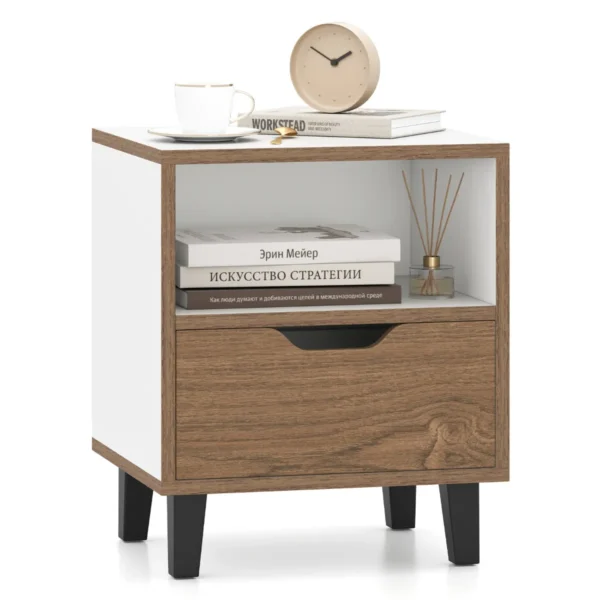Nachtkastje In Mid-Century Modern Design Met Lade Open Opbergplank Minimalistische Vierkante Bijzettafel Voor Slaapkamer Kantoor