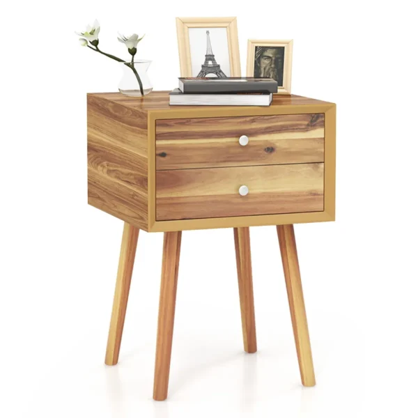 Nachtkastje Met 2 Laden Nachtkastje Voor Boxspringbed Bijzettafel Van Hout Nachtkastje 40 X 40 X 59,5 Cm (Natuur)
