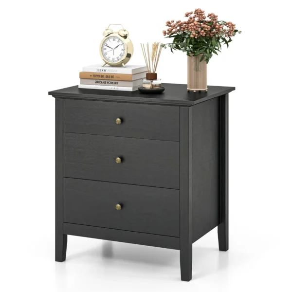 Nachtkastje Met 3 Lades Houten Bijzettafel Met Opbergruimte Moderne Opbergtafel Voor Slaapkamer-Zwart